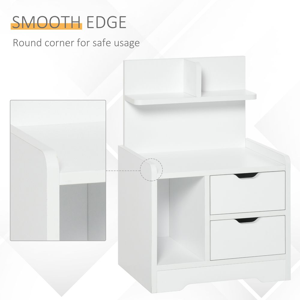 HOMCOM Bedside Table, Small Bedside Cabinet with 2 Drawers and Storage Shelves, Accent Table for Living Room, Bedroom, White