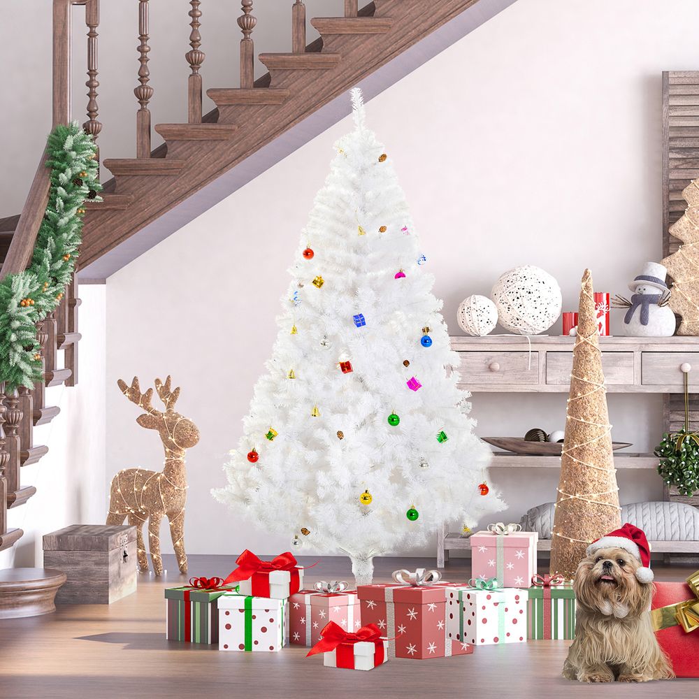 6ft Snow Artificial Christmas Tree Metal Stand Elegant Faux White