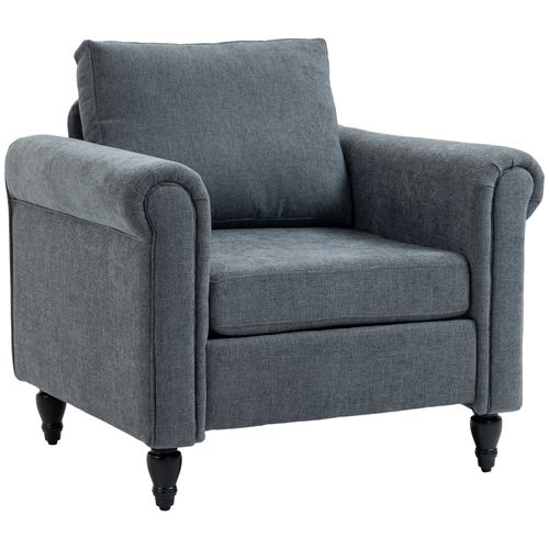 HOMCOM Vintage Armchair Fabric Accent Chair with Gourd-Shaped Rubber Wood Legs
