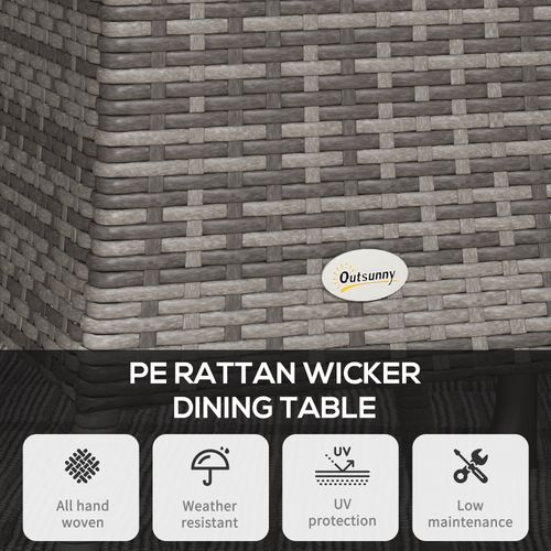 Outsunny Outdoor PE Rattan Dining Table w/ Wood-plastic Composite Top, Grey