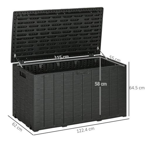 Rolling Outdoor Storage Box Black Bin 122.4L x 62W x 64.5H cm 366 litre capacity