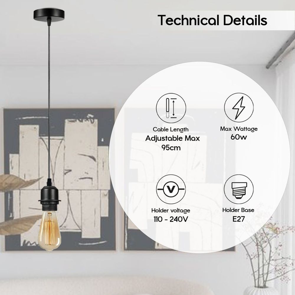 5 Pack Industrial French Gold Pendant Light, Lampshade Addable E27 Lamp Holder Light, E27 UK Holder Set With PVC Cable.