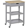 Kitchen Trolley Utility Cart on Wheels with Rubberwood Worktop Towel Rack