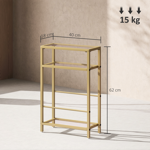 HOMCOM Slim Side Table, End Table with Tempered Glass Tabletop, Gold