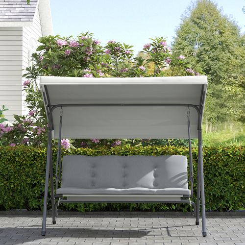 Outsunny 3 Person Porch Swing Chair Outdoor Lounge Bench Canopy Light Grey