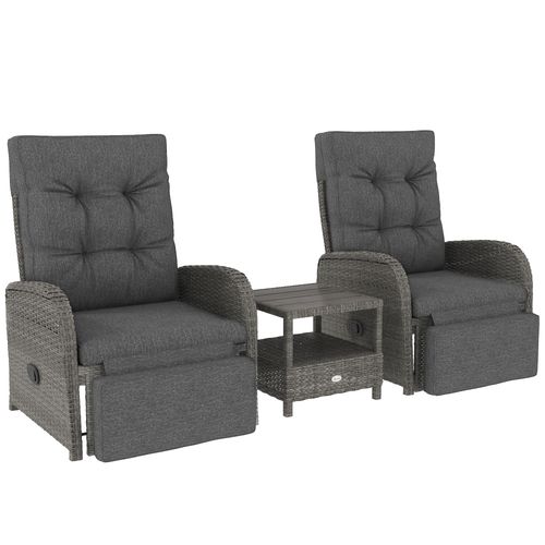 Outsunny 3 Pieces Rattan Bistro Set with Cushions for Outdoor, Grey