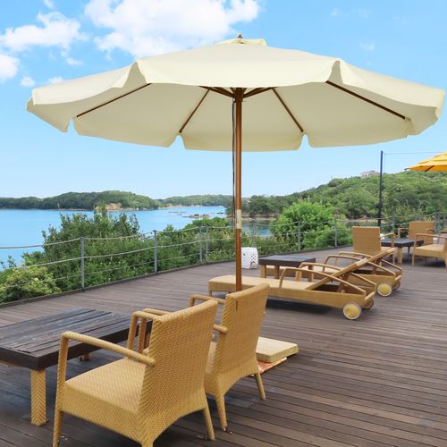 Outsunny Garden Parasol Patio Umbrella with Ruffles and Wooden Pole Beige