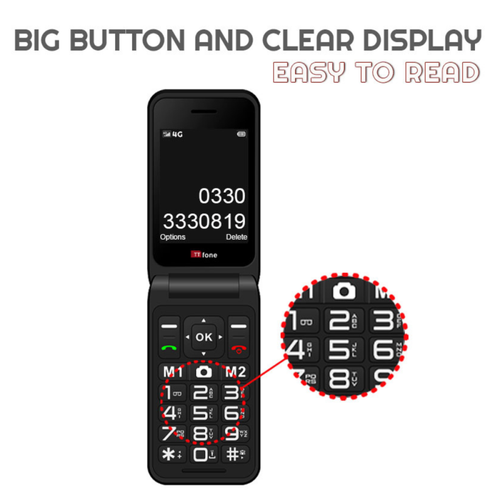 TTfone Black TT760 Flip 4G Mobile with USB C Cable, O2 SIM