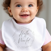 Hello World Silver Circle Baby Bib - New Baby Gift