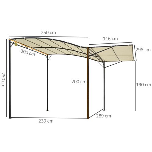 Patio Gazebo UV Light Rain Resistant Canopy White Black 300L x 250W x 200-250Hcm
