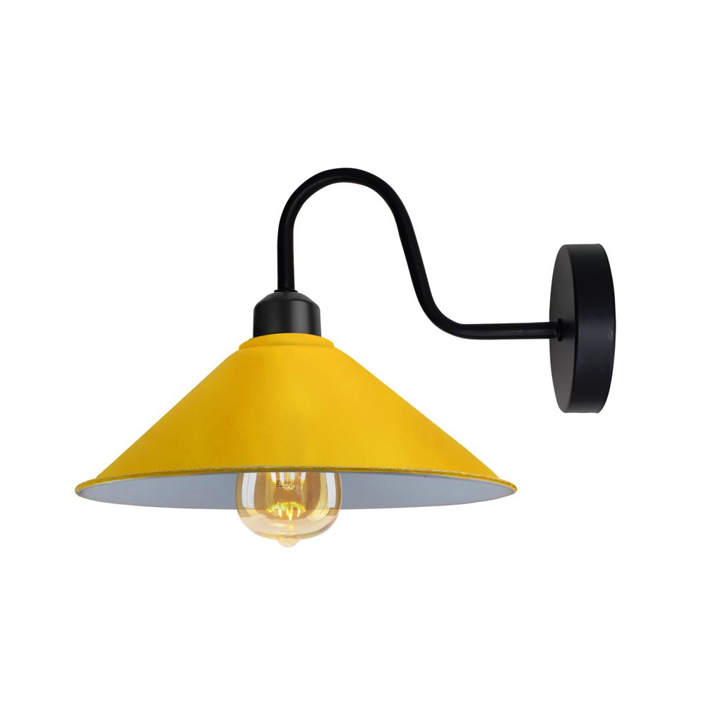 Elegant Vintage Yellow Wall Light Fixture - Black Wall Sconce, Cone Shade, E27 Base. Perfect for Indoor and Retro-themed Spaces.