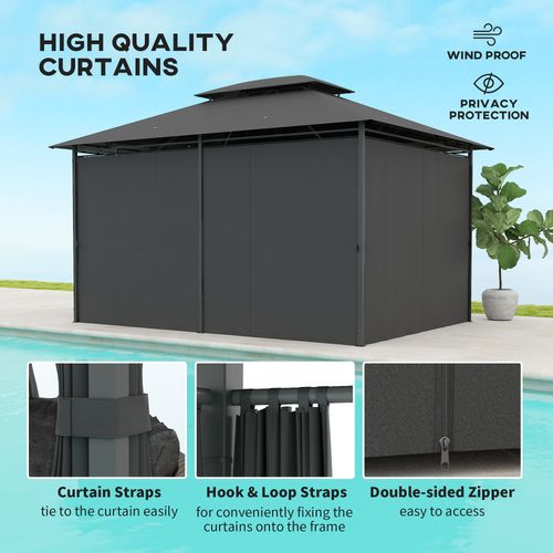 Outsunny 4m x 3(m) Outdoor 2-Tier Steel Frame Gazebo w/ Curtains Outdoor Garden