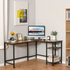 HOMCOM L-Shaped Computer Desk Industrial Corner Writing Desk with Adjustable Storage Shelf Space-Saving Home Office Workstation 150 x 120 x 75 cm Rustic Brown