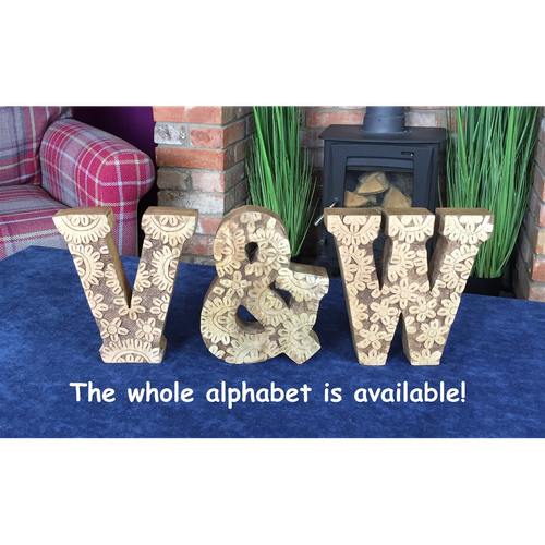 Hand Carved Wooden Flower Letter Y