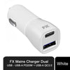 FX Dual USB Fast Charger - White | PD20W + QC3.0 | Universal Compatibility | Portable & Lightweight