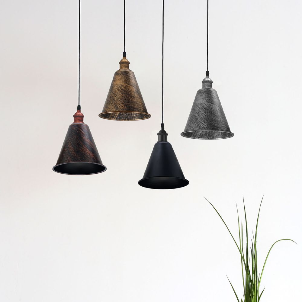 Vintage Retro Metal Cone Shade - Pack of 2 - 18cm Diameter - Easy Fit - High Quality