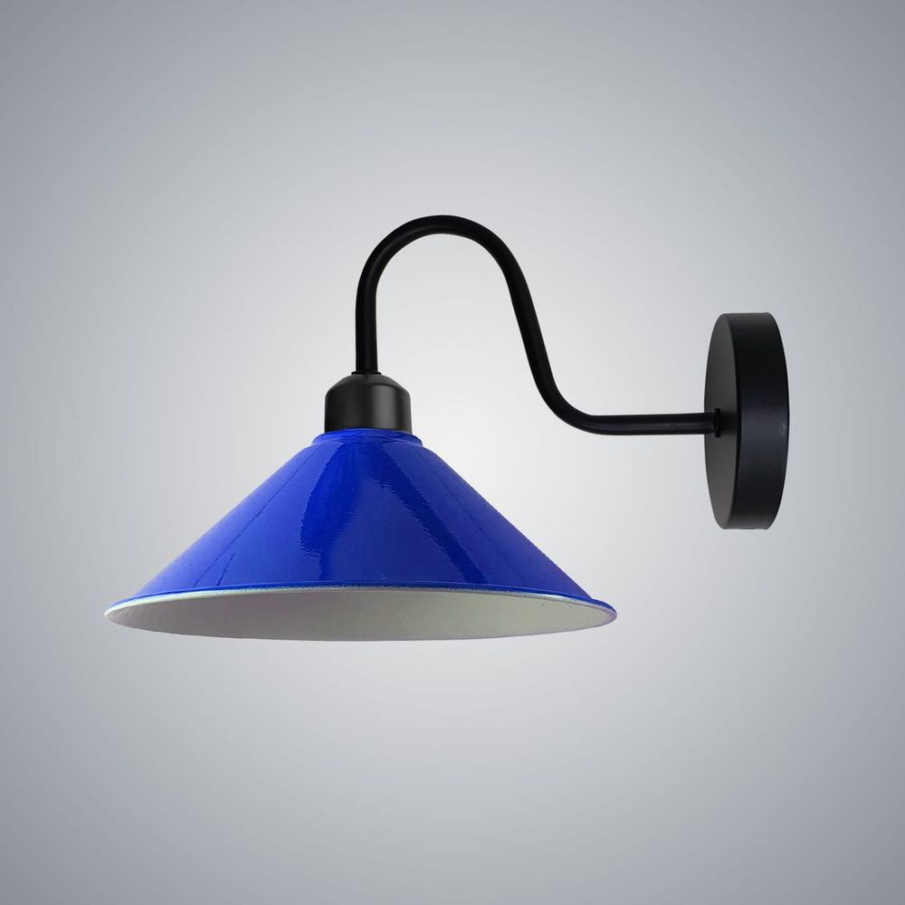 Navy Blue Wall Light Fixture,Black Wall Sconce E27 Base Socket Screw Type Wall Mounted Swan Neck Cone Shape Shade