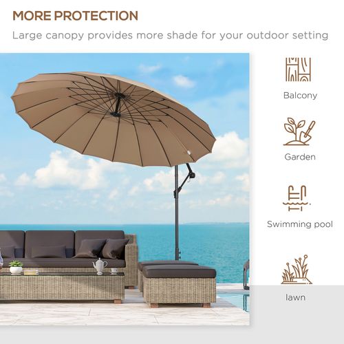 3(m) Cantilever Shanghai Parasol w/ Crank Handle, Cross Base, Khaki Outsunny
