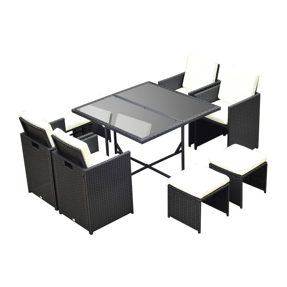 Premium 9PC Rattan Garden Furniture Set - Outdoor Patio Dining Table - Wicker 8 Seater - High Quality - Waterproof Cushions