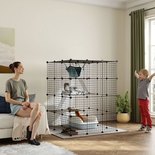 PawHut DIY 4 Tier Cat Cage Indoor with Hammock, Ramps, Doors, for 1-3 Cats