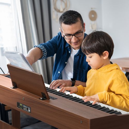 Glarry GDP-104 88 Keys Full Weighted Keyboards Digital Piano with Furniture Stand, Power Adapter, Triple Pedals, Headphone, for All Experience Levels Black Walnut
