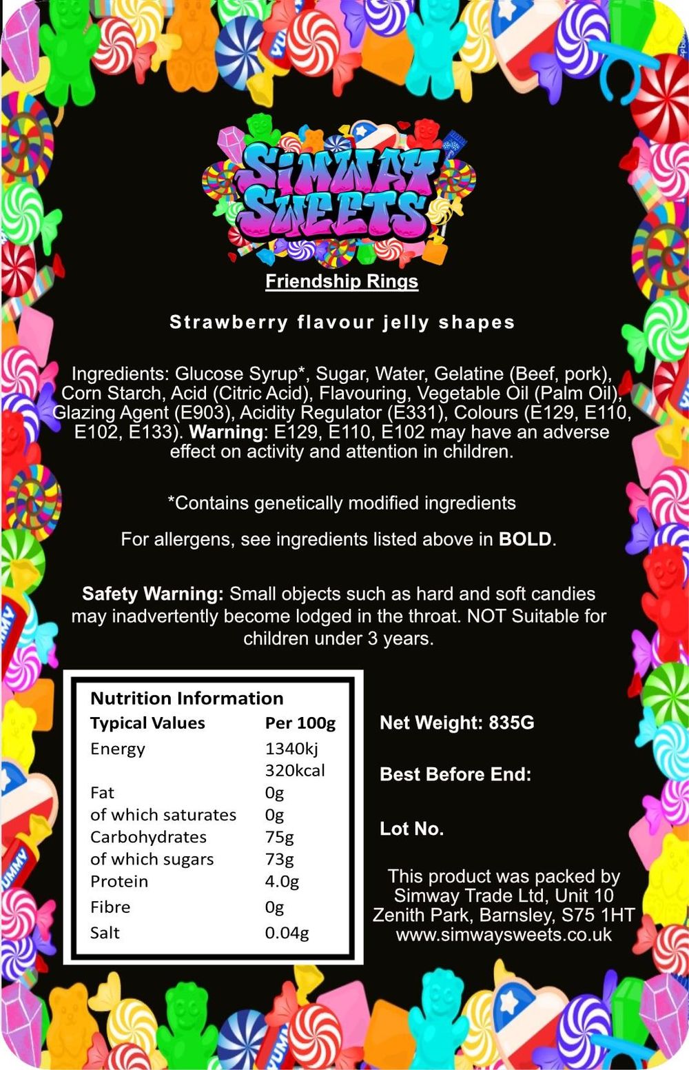Assorted Jellies Gummy Retro Sweets Jar | Friendship Rings | Gift Ideas