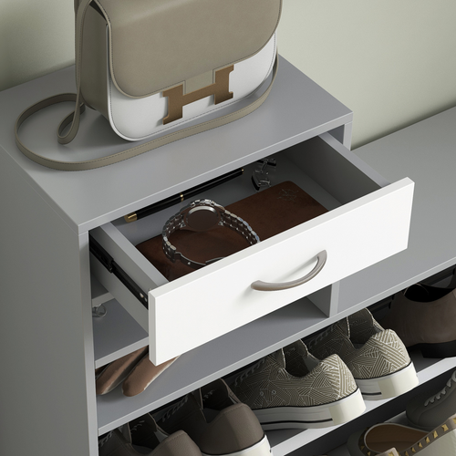 HOMCOM Hallway Furniture Set with Shoe Cabinet, Coat Rack and Mirror, Grey