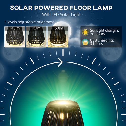 Outsunny 3-Level Adjustable Garden Rattan Solar Lantern, Black