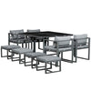 Outsunny 9PCs Patio Dining Sets 4 Chairs 4 Ottoman Cushioned Seating and Back
