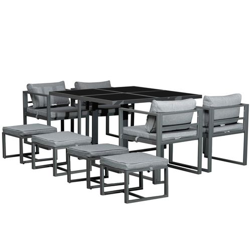 Outsunny 9PCs Patio Dining Sets 4 Chairs 4 Ottoman Cushioned Seating and Back