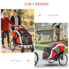 PawHut Dog Bike Trailer 2-in-1 Pet Stroller for Large Dogs Cart Foldable Bicycle Carrier Aluminium Frame with Safety Leash Hitch Coupler Reflector Flag Red