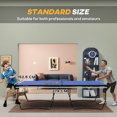 SPORTNOW 9FT Folding Table Tennis Table w/ 8 Wheels, for Indoors