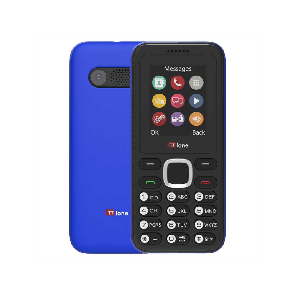 TTfone TT150 Blue Dual SIM - High Quality Emergency Mobile Phone + Charger, O2 Pay As You Go