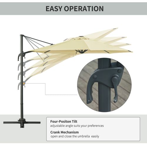 3m Cantilever Parasol Patio Umbrella with LED Solar Light Beige