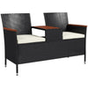 Outsunny Rattan Garden Bench - Wood Top Table - Wicker Chair - Cushions - Outdoor Furniture
