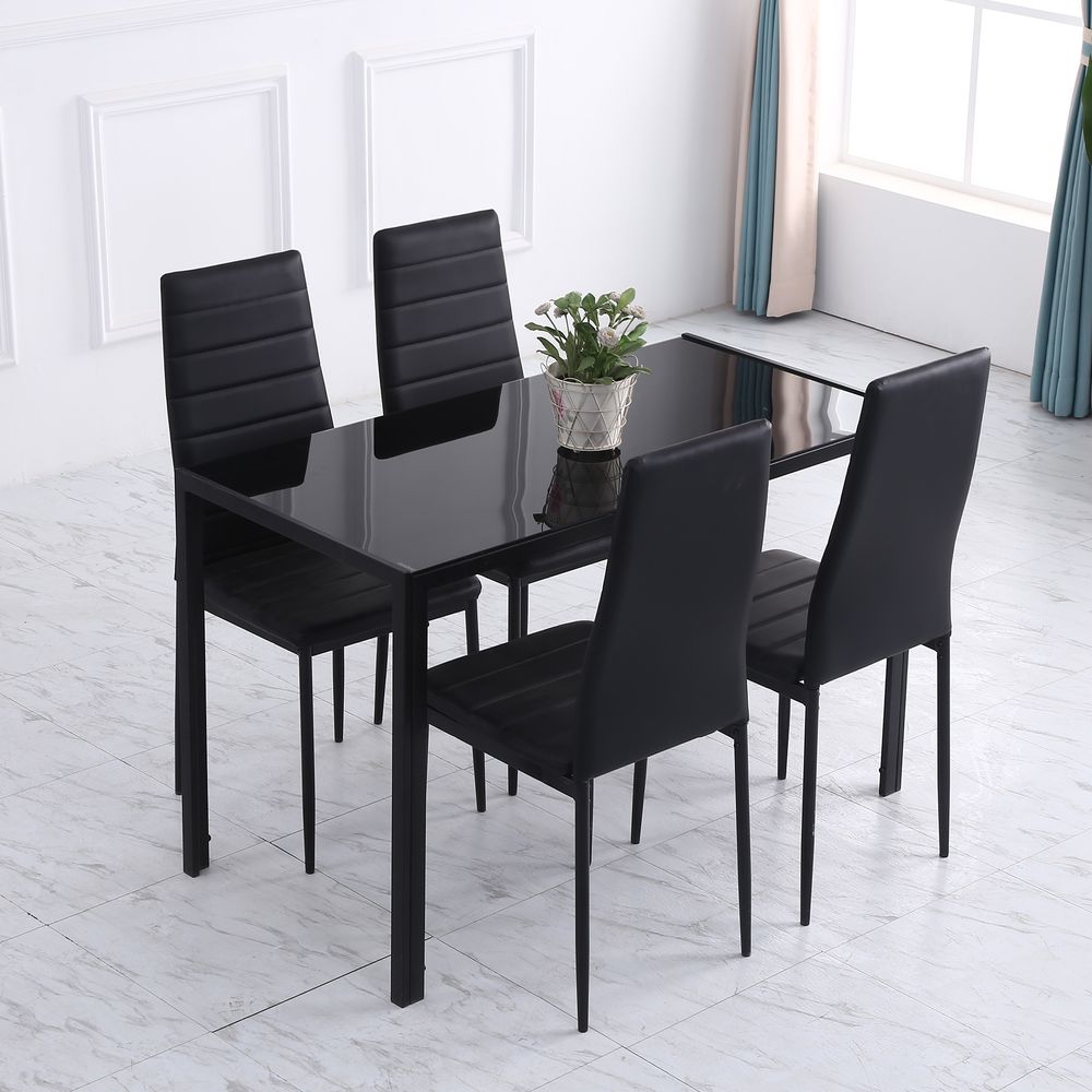 HOMCOM Dining Table for 4 People, Modern Rectangular Kitchen Table with Tempered Glass Tabletop and Steel Legs for Dining Room, Black