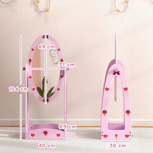 AIYAPLAY 360° Rotating Kids Full Length Mirror with Storage Shelf, Hot Pink