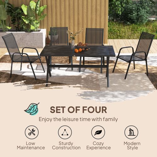 Outsunny Set of 4 Garden Dining Chair Set Outdoor w/ High Back Armrest Black