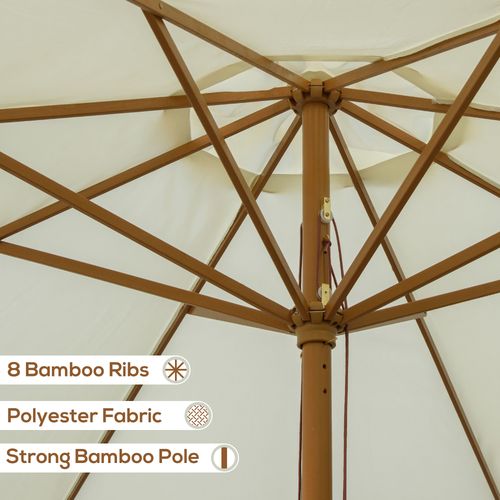 Outsunny Garden Parasol Patio Umbrella with Ruffles and Wooden Pole Beige