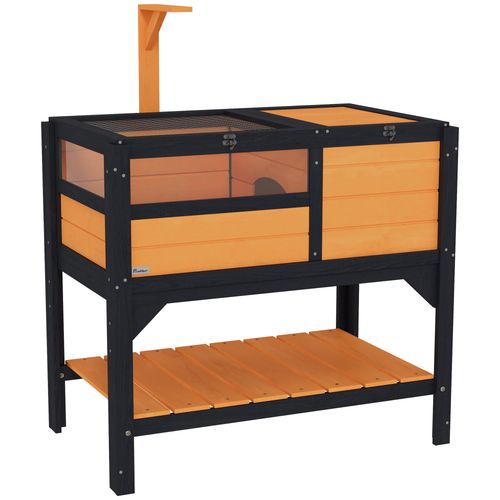 PawHut Wooden Tortoise House w/ Run, Shelter, Shelf, Lamp Holder, Yellow