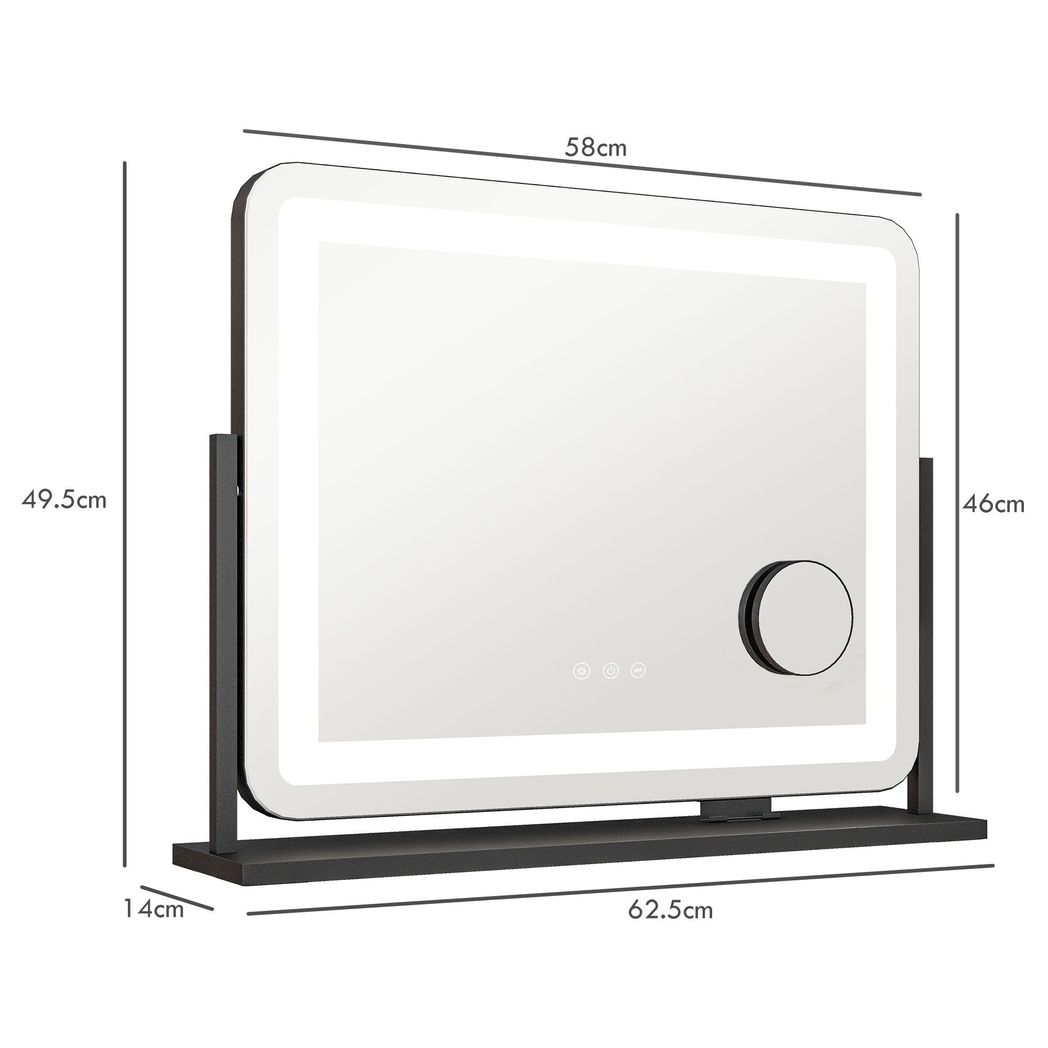 HOMCOM Dimmable Lighted Makeup Mirror with Magnifier, USB Port, 360° Rotation
