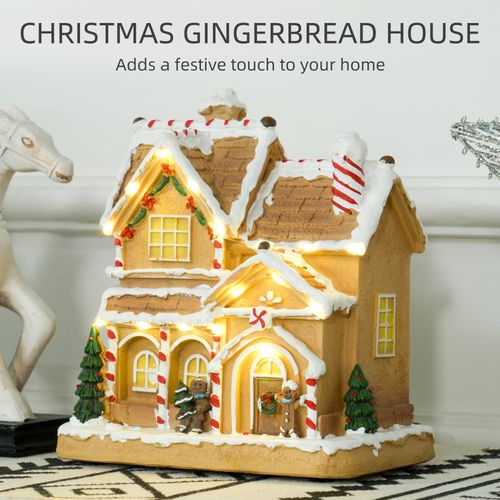 HOMCOM Lighted and Musical Christmas Candy House with Gingerbread Man Brown