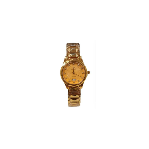 Clasico Ladies Bling Dated Water Resistant Round Dial Gold Metal Strap Watch