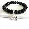 Black Beaded Initial & Heart Charm Bracelet