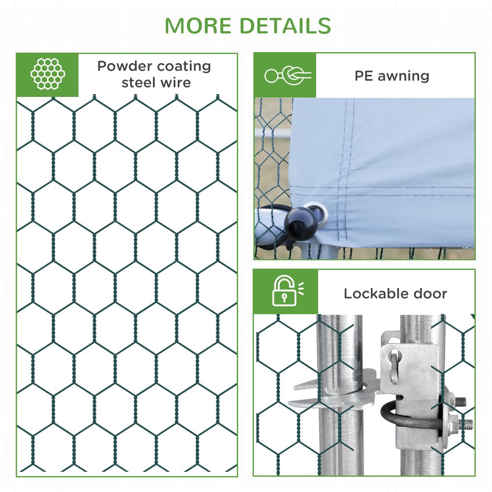 PawHut Chicken Run Galvanised Walk-in Chicken Coop Hen Poultry House Cage Rabbit Hutch Pet Playpen Garden w/Water-Resist Cover, 3 x 4 x 2m