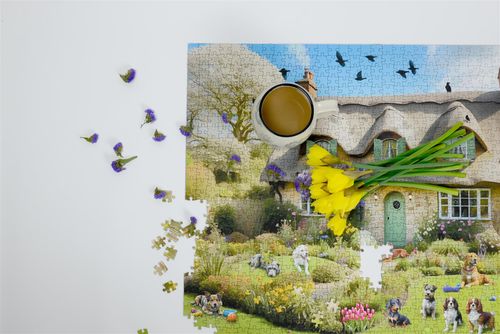 Dogs In A Spring Cottage Garden 1000 Piece Jigsaw Puzzle