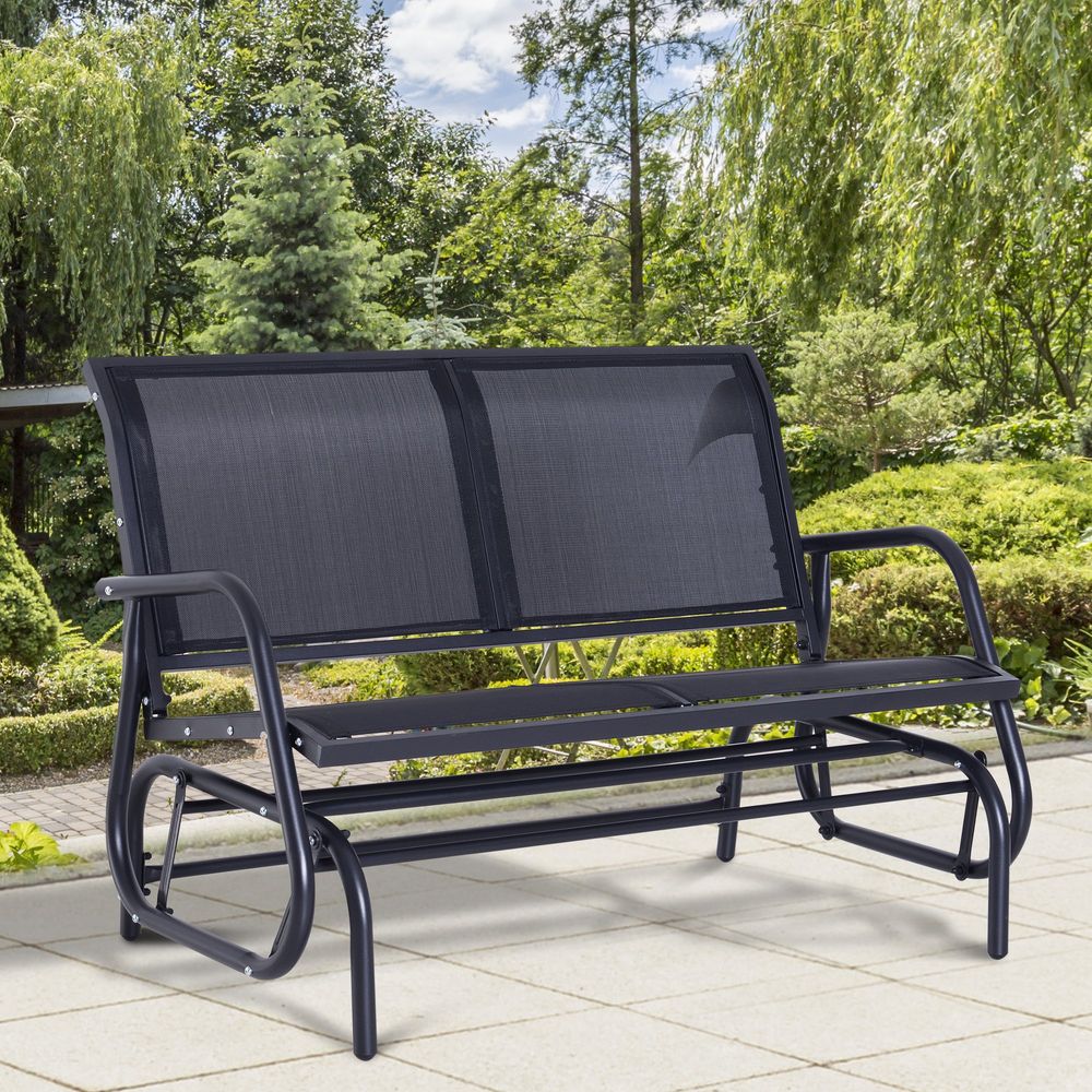 Outsunny 2-Person Outdoor Glider Bench Patio 2 Seater Swing Gliding Chair Loveseat w/Power Coated Steel Frame for Backyard Garden Porch, Black