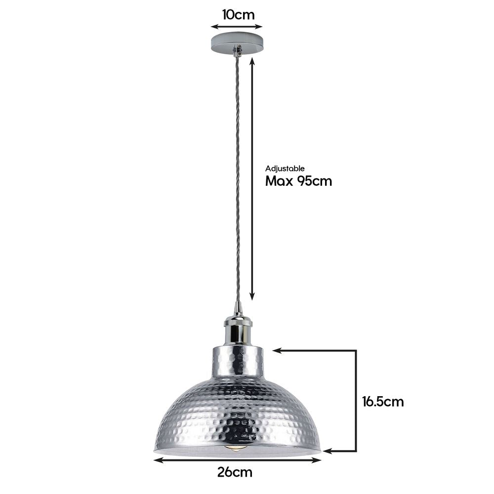 Vintage Industrial Chrome Pendant Light - High-Quality Metal Shade Hanging Lamp