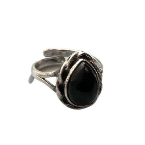 Giant Teardrop Crystal Ring, Black Agate