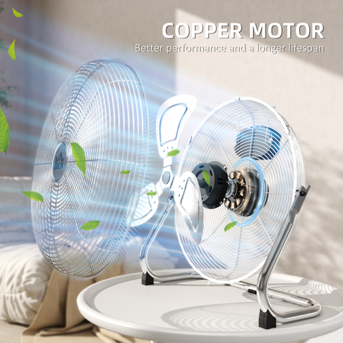 HOMCOM Metal Floor Fan with 3 Speeds & Adjustable Tilt, Silver Tone
